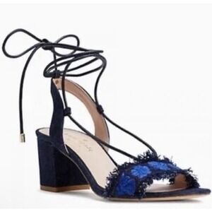 Kate Spade New York Wes sandals in indigo embroidered denim, Sz 7.5